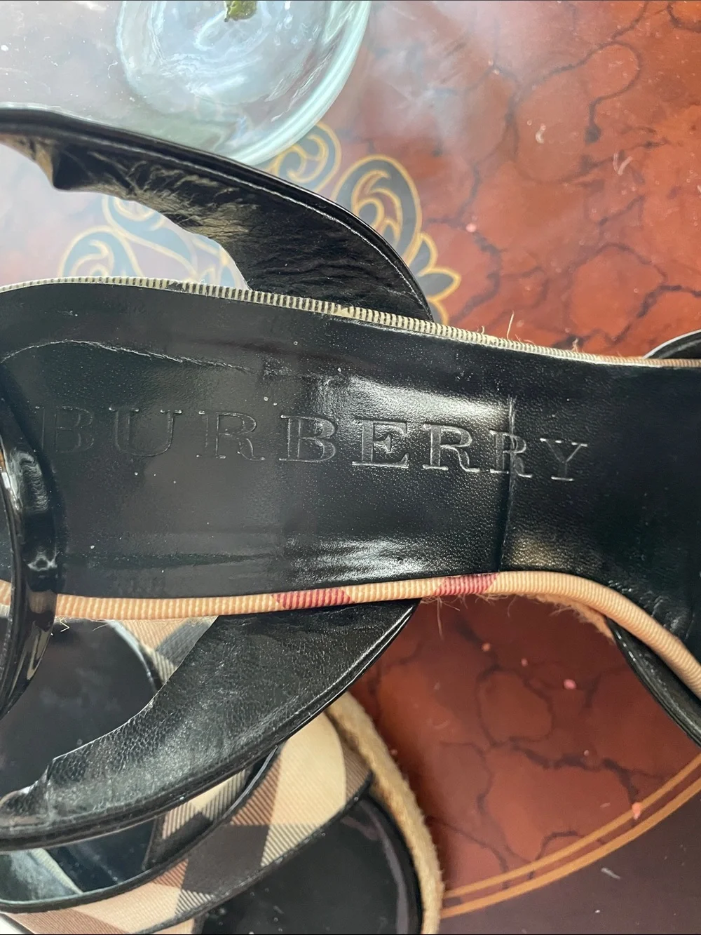 Burberry Beige & Black Check Espadrille Wedge Sandals